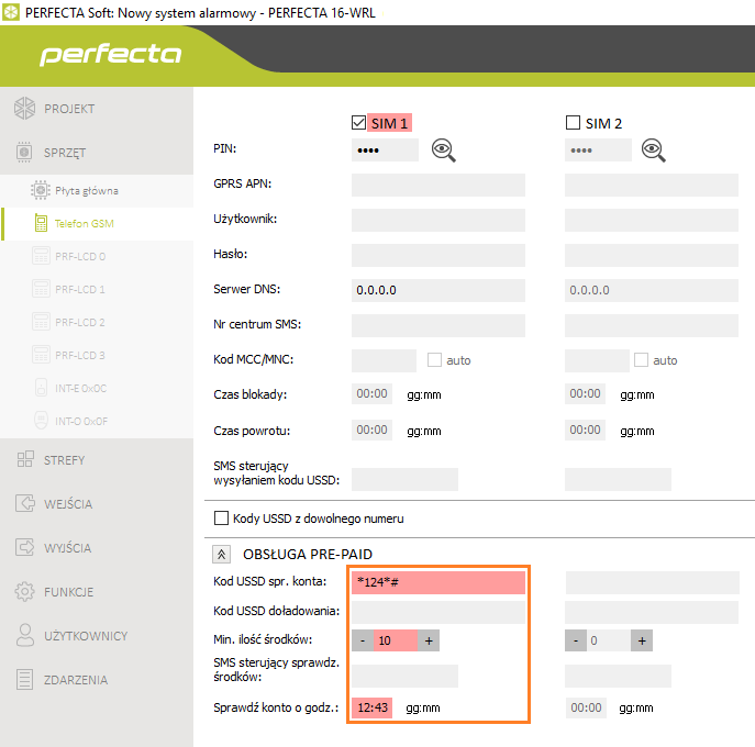 perfecta gsm satel stan konta